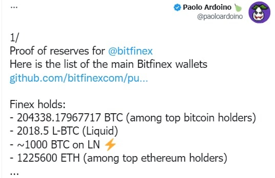 إيلون ماسك راقب انهيار عملة FTT لحظة بلحظة 6 تغريدة باولو حول احتياطيات Bitfinex CTO