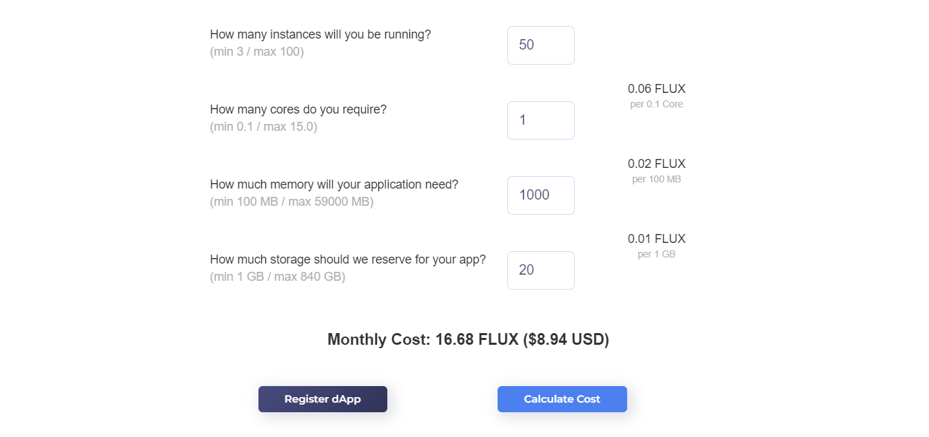 أسعار استضافة التطبيقات على منصة Flux