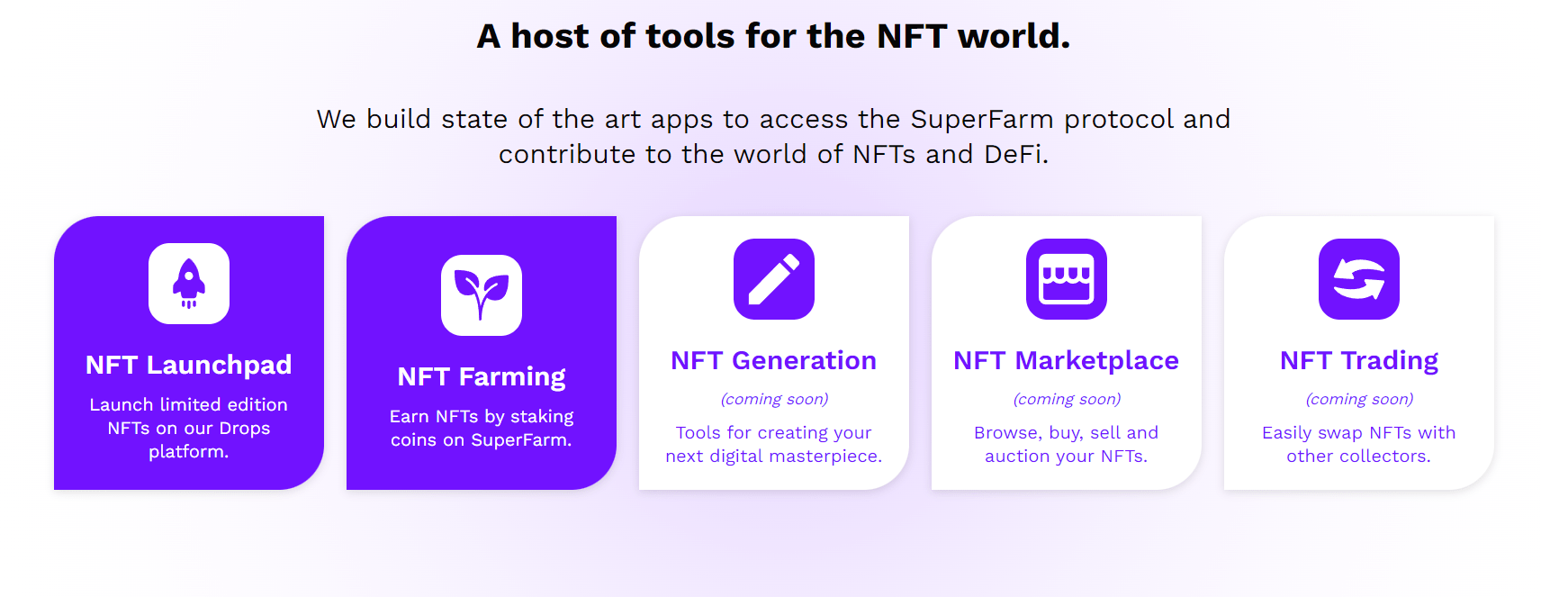 بعض الأدوات التي توفرها منصة SuperFarm