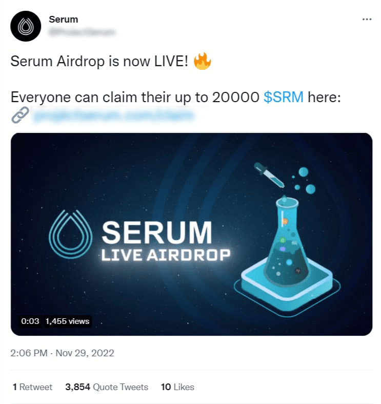 إطلاق حملة airdrop احتيالية على تويتر لعملة SRM 4 image 54