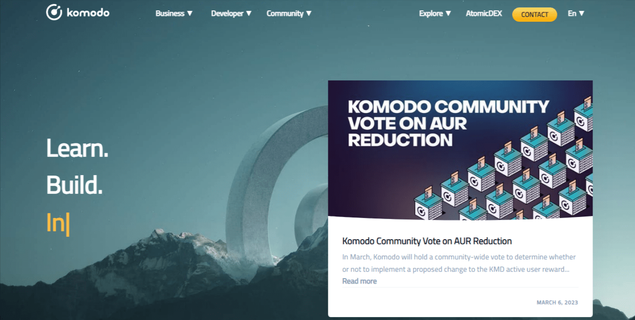 عملة KMD : ما هي وما هو مشروعها بلغة بسيطة؟ 6 الواجهة الرئيسية للموقع الرسمي لمنصة Komodo