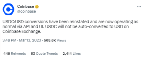 سعر سهم منصة Coinbase حقق ارتفاعا بأكثر من 10% لهذا السبب 5 إعلان منصة Coinbase إعادة تفعيل تحويلات الدولار الأمريكي USDC