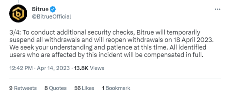 منصة Bitrue تعلن تعليق عمليات السحب عبر المنصة