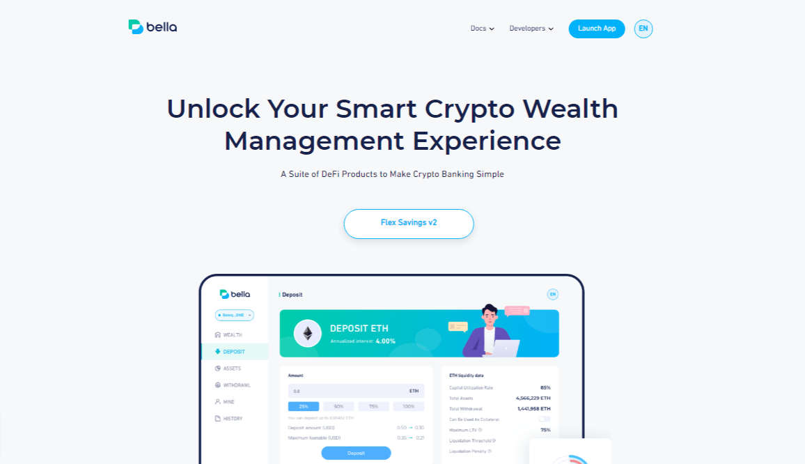 عملة BEL : ما هي وما هو مشروعها بلغة بسيطة؟ 6 صورة واجهة الموقع الرسمي لمنصة بروتوكول Bella Flex Savings v2