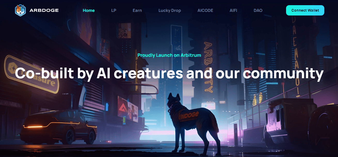 عملة AIDOGE : ما هي وما هو مشروعها بلغة بسيطة؟ 1 صورة واجهة الموقع الرسمي لمنصة ArbDoge