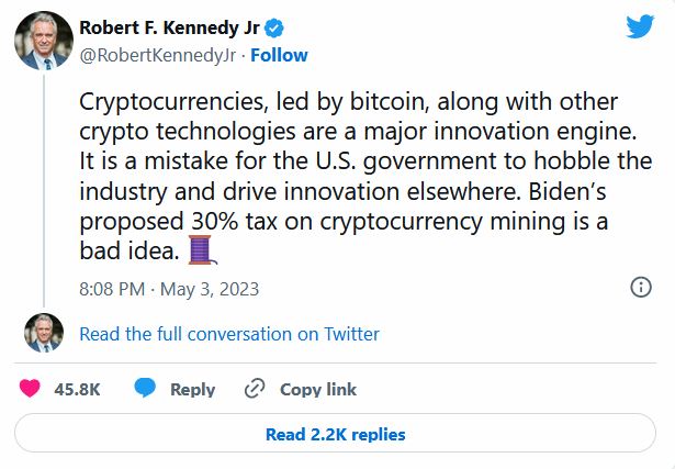 مرشح للرئاسة الأمريكية يقبل التبرعات لحملته الإنتخابية بالبيتكوين 4 Robert F. Kennedy Jr