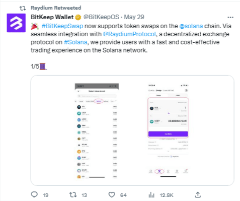 عملة RAY الرقمية تحقق ارتفاعا كبيرا بنحو 40% 8 نجاح التكامل بين شبكة سولانا ومنصة BitKeep بالتعاون مع بروتوكول Raydium