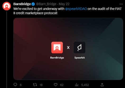 سعر عملة BOND الرقمية يرتفع بأكثر من 30% على بينانس 6 بروتوكول BarnBridge يعلن عن توقيع اتفاق مع منصة Spearbit