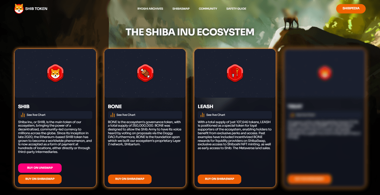 أفضل 10 عملات ميمية في سوق الكريبتو 5 صورة من الصفحة الرئيسية لشبكة شيباريوم توضح وجود عملة BONE بين العملات الرئيسية
