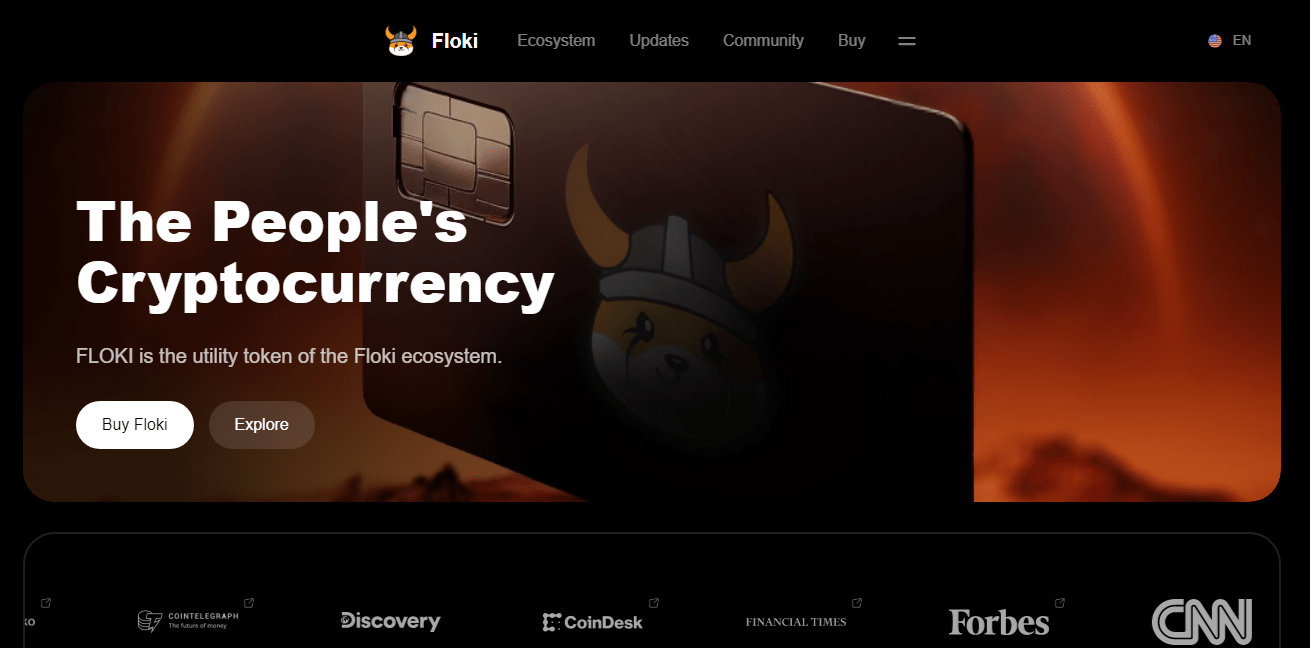 أفضل 10 عملات ميمية في سوق الكريبتو 6 صورة واجهة الموقع الرسمي لمنصة FLOKI