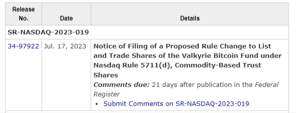 لجنة الأوراق تعلن رسميا تقديم صندوق بيتكوين من قبل شركة Valkyrie 4 إشعار تقدم شركة Valkyrie بطلب الحصول على صندوق تداول فوري للبيتكوين