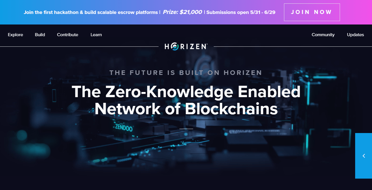 صورة واجهة الموقع الرسمي لمنصة horizen