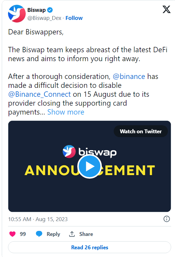 بينانس تغلق أحد أهم خدماتها 2 Biswap، منصة لتداول العملات الرقمية