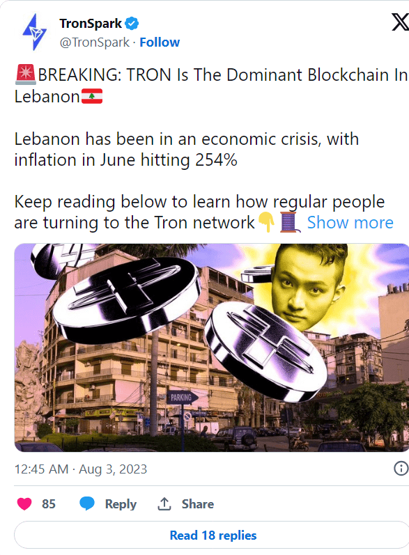 شبكة ترون تكسح السوق اللبنانية بديلا للعملات الورقية 2 انتشار شبكة ترون في لبنان