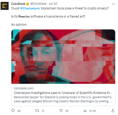 كندا تطلق برنامجا لمكافحة عمليات الاحتيال بالعملات الرقمية 2 تغريدة CoinDesk حول تفاصيل برنامج الشرطة الكندية لمكافحة عمليات الإحتيال بالعملات الرقمية