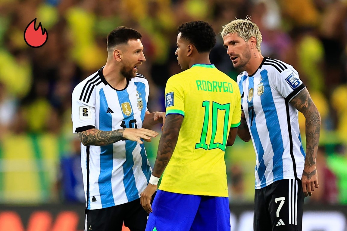 حوار خطير بين رودريجو وميسي في مباراة البرازيل ضد الأرجنتين