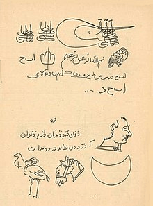 إحدى صفحات كراسة محمد الفاح الثاني المحفوظة في سراي طوب قابي وعليها رسومات رومانية الطابع وكتابات وتخطيطات عربية قام بكتابتها بيده