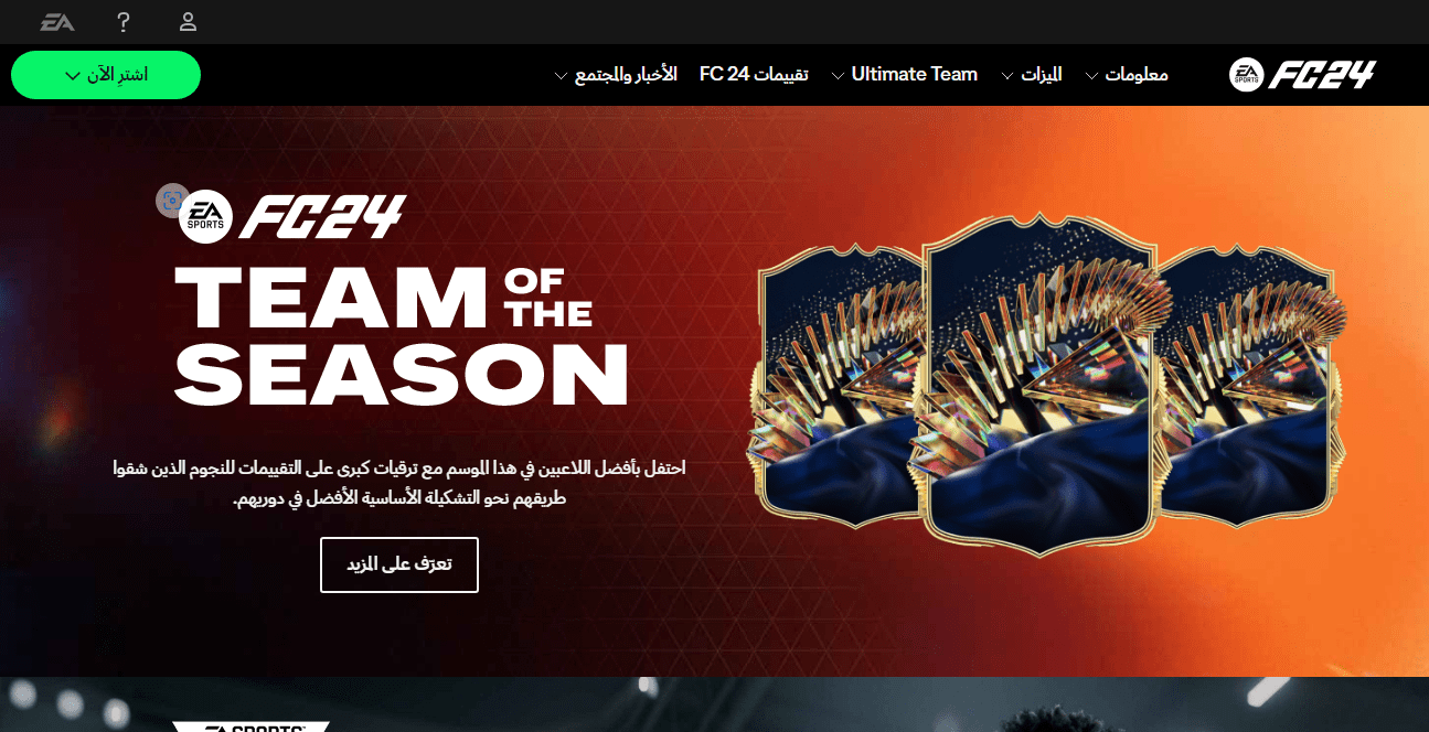 صورة واجهة الموقع الرسمي للعبة FIFA 2024