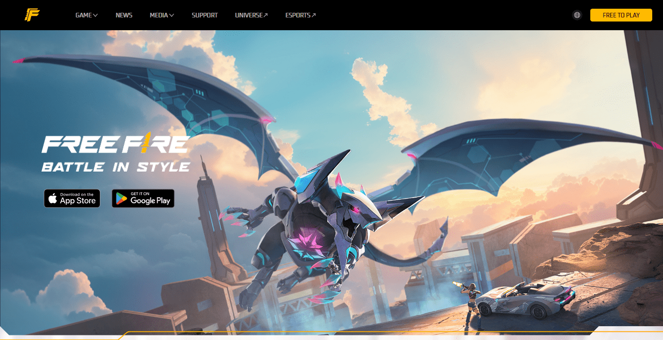 صورة واجهة الموقع الرسمي للعبة فري فاير